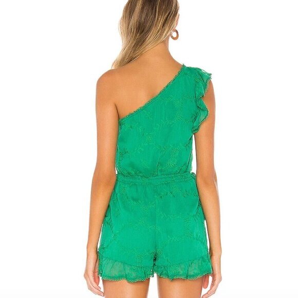 Revolve Tularosa Green Ruffle One Shoulder Shorts Romper Size Medium Davey - Picture 3 of 14